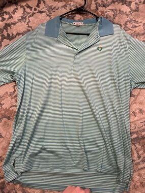 Peter Millar Light Blue and green Striped Golf Polo